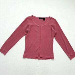 Moda International Burgundy Waffle Knit Hook Eye Cardigan Top, Size Medium